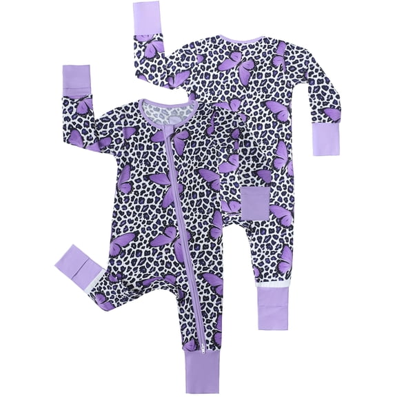 ATAIKU 3-24M Newborn Baby Zipper Footless Pajamas Bamboo Long Sleeve Footed Sleepers Sleep 'N Play for Infant Toddler Girls - Butterfly