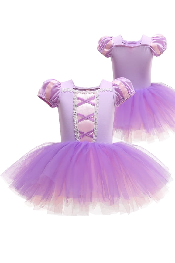 3-9Y Kids Girls Purple Princess Ballet Dress Leotards Skirted Tutu Dancewear Halloween Christmas Party Dress
