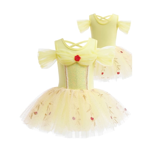 ATAIKU 3-9Y Kids Girls Princess Ballet Dress Off-shoulder Leotards Skirted Tutu Dancewear Halloween Christmas Party Dress