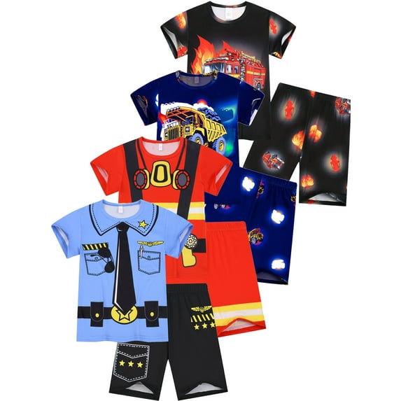 ATAIKU 3-8Y Boys' Policeman Digital Pajama Set - Summer 2Pcs Pjs Soft Short Sleeve Top & Shorts for Kids
