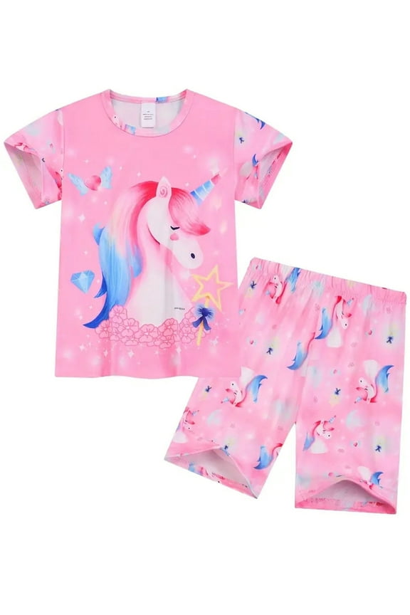 3-8Y Summer Pajamas for Girls – Unicorn PJS Cute Jammies Set Kids 2Pcs Sleepwear