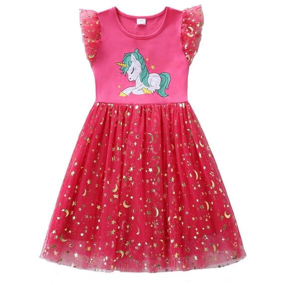 ATAIKU 3-8Y Kids Tutu Dress Unicorn Little Girls Ruffle Tulle Dresses Summer Party Princess Sundress