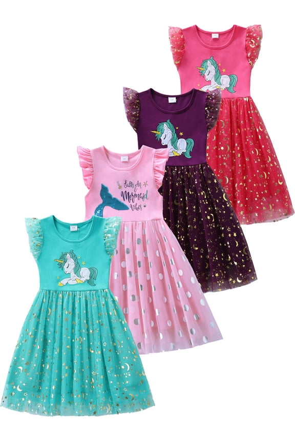3-8Y Toddler Tutu Dress Unicorn Girls Ruffle Tulle Dresses Summer Party Princess Sundress