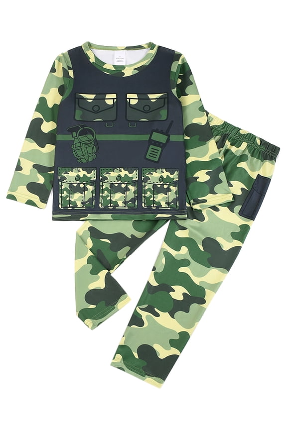 3-8Y Toddler and Little Boy Pajamas Set Kids Long Sleeve Tee and Pants Camouflage Soldiers Sleepwear Boys 2-Piece Jammies