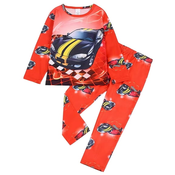 ATAIKU 3-8Y Toddler and Little Boy Pajamas Set Kids Long Sleeve Tee and Pants Sports Car Sleepwear Boys 2-Piece Jammies