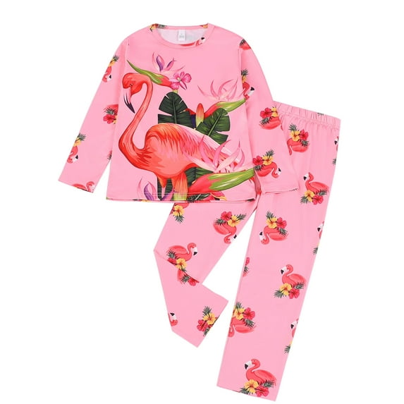 ATAIKU 3-8Y Toddler and Little Girl Pajamas Set Kids Long Sleeve Tee and Pants Flamingo Sleepwear Girls 2-Piece Jammies