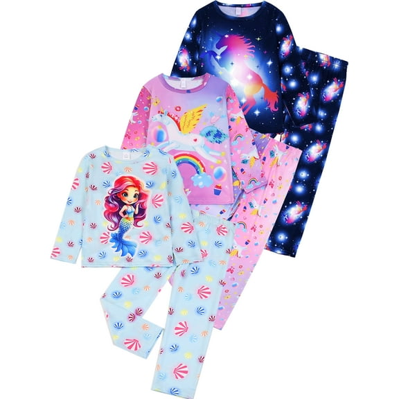 ATAIKU 3-8Y Toddler and Little Girl Pajamas Set Kids Long Sleeve Tee and Pants Mermaid Sleepwear Girls 2-Piece Jammies