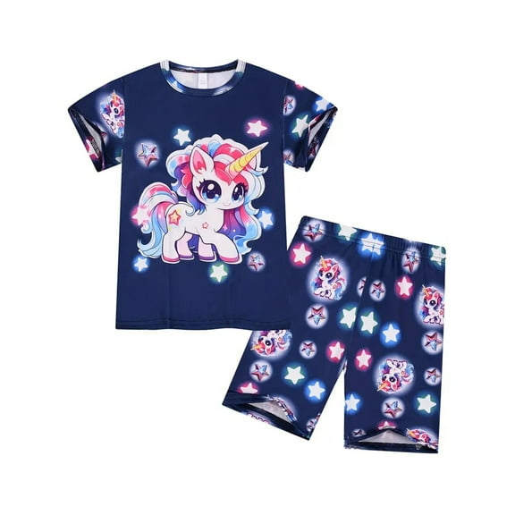 ATAIKU 3-8Y Toddler and Little Girls Unicorn Pajamas 2-Piece Shirt & Shorts PJ Set Jammies