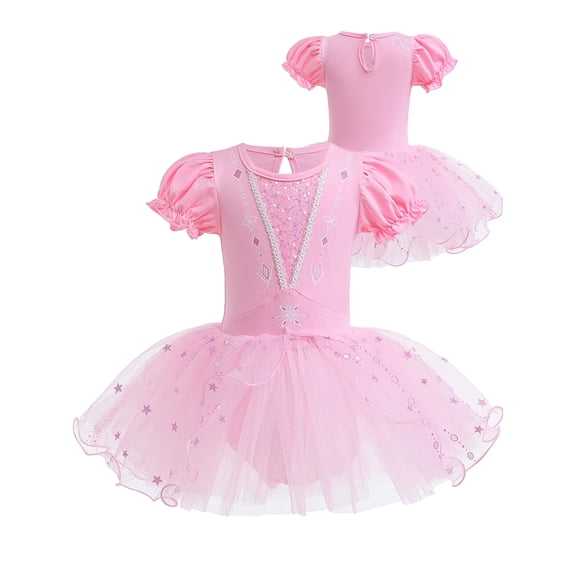 ATAIKU 3-9Y Kids Girls Princess Ballet Dress Short Sleeve Leotards Skirted Tutu Dancewear Halloween Christmas Party Dress