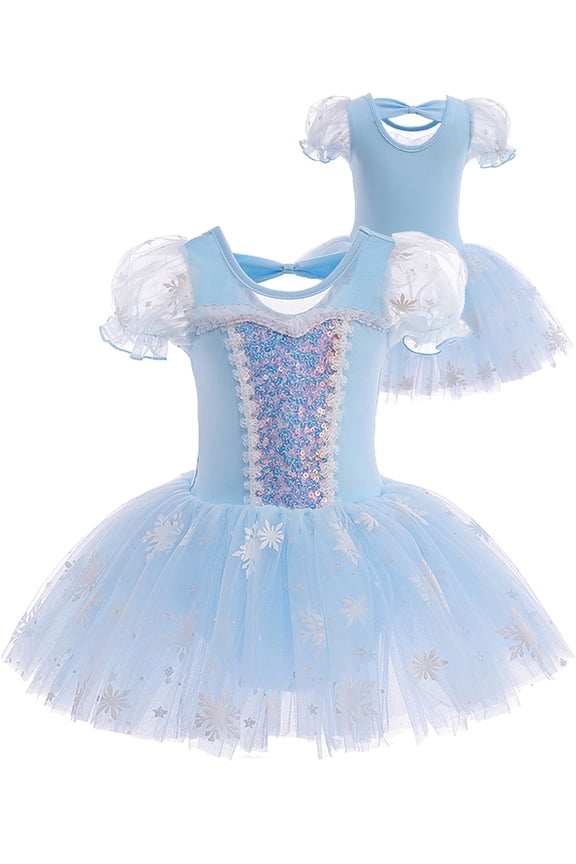 3-9Y Kids Girls Princess Ballet Dress Short Sleeve Leotards Skirted Tutu Dancewear Halloween Christmas Party Dress