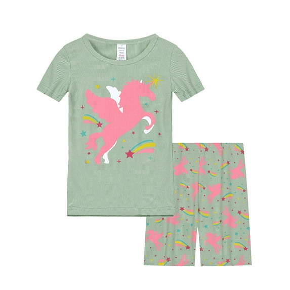ATAIKU 3-9Y Little Girls Unicorn Pajamas Short Sleeve Pjs Kids Summer 2-piece Sleepwear Sets