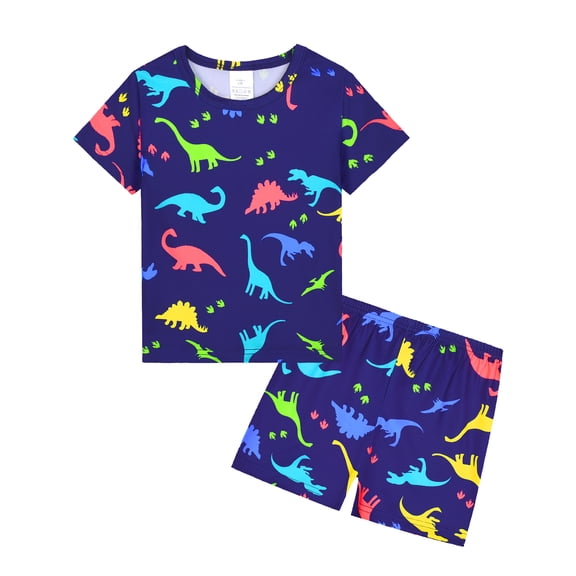 ATAIKU 3D HD Printed 3-12Y Little Boys Dinosaur 2-Piece Pajamas Set Kids Boy Short Sleeve Tee and Shorts Sleepwear Toddler Jammies