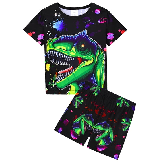 ATAIKU 3D HD Printed 3-12Y Little Boys Dinosaur 2-Piece Pajamas Set Kids Boy Short Sleeve Tee and Shorts Sleepwear Toddler Jammies