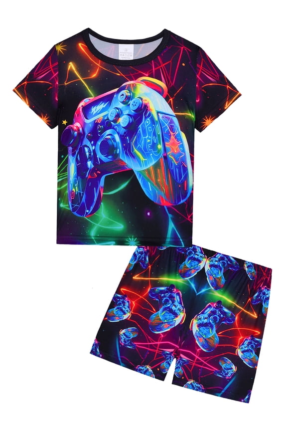 3D HD Printed 3-12Y Little Boys Games Console 2-Piece Pajamas Set Kids Boy Short Sleeve Tee and Shorts Sleepwear Toddler Jammies