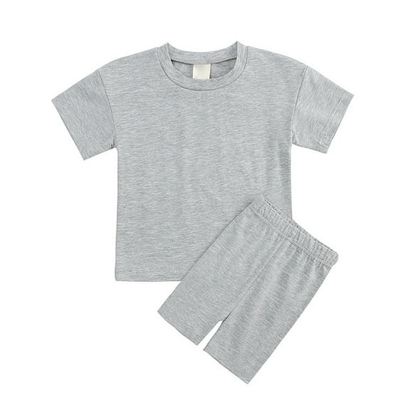 ATAIKU 6M-13Y Girls Cotton Summer 2 Piece Outfits Solid T-Shirts and Biker Shorts Kids Casual Lounge Set