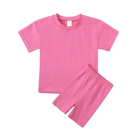 ATAIKU 6M-13Y Girls Cotton Summer 2 Piece Outfits Solid T-Shirts and Biker Shorts Kids Casual Lounge Set