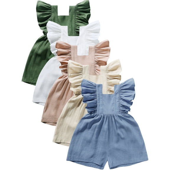 ATAIKU 6M-3T Baby Girl Ruffled Sleeveless Jumpsuit Summer Cool Romper Infant Cotton Linen Shortall