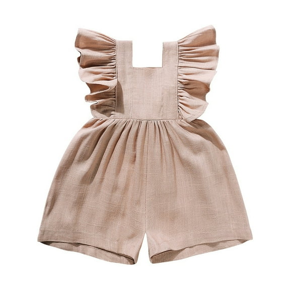 ATAIKU 6M-3T Baby Girl Ruffled Sleeveless Jumpsuit Summer Cool Romper Infant Cotton Linen Shortall