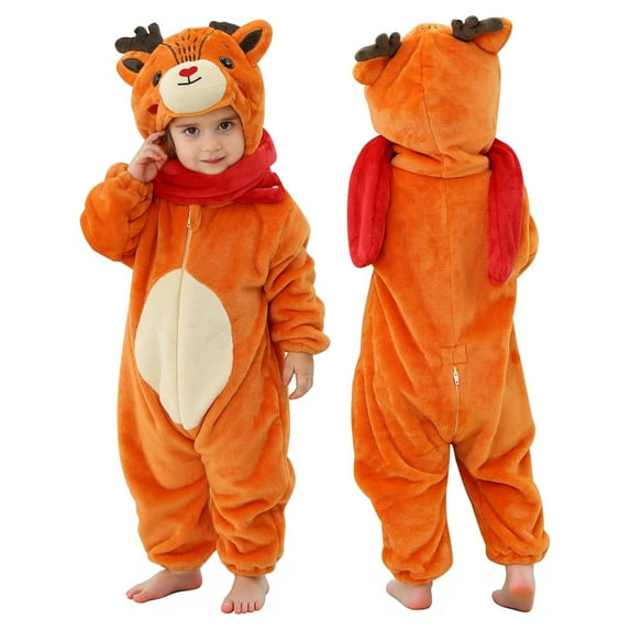 ATAIKU Baby Animal Deer Onesie Flannel Hooded Romper for Infant Winter Playsuit Jumpsuit for Boys and Girls Toddler Overall Outfit