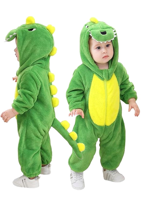 Baby Animal Dinosaur Onesie Flannel Hooded Romper for Infant Winter Playsuit Jumpsuit for Boys and Girls Toddler Overall Outfit