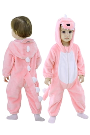 Baby Animal Dinosaur Onesie Flannel Hooded Romper for Infant Winter Playsuit Jumpsuit for Boys and Girls Toddler Overall Outfit