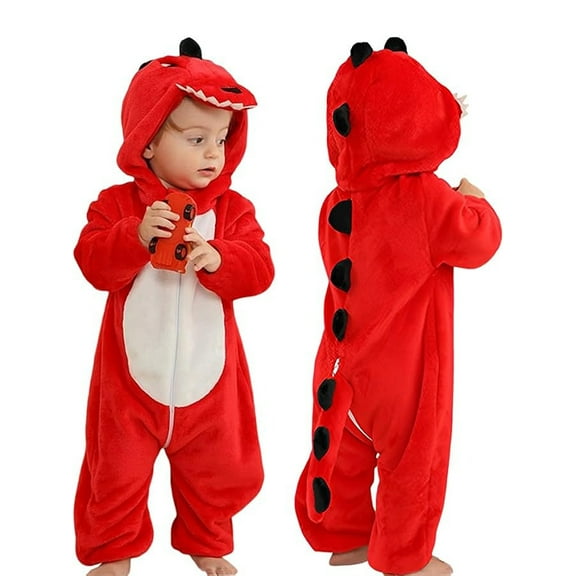 ATAIKU Baby Animal Dinosaur Onesie Flannel Hooded Romper for Infant Winter Playsuit Jumpsuit for Boys and Girls Toddler Overall Outfit