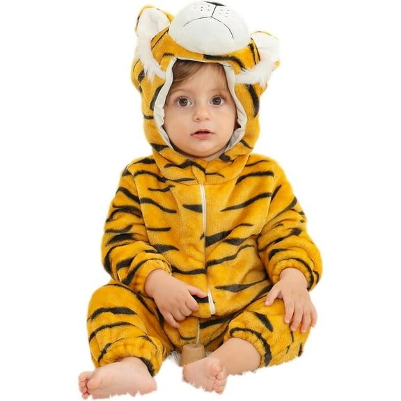 ATAIKU Baby Animal Tiger Onesie Flannel Hooded Romper for Infant Winter Playsuit Jumpsuit for Boys and Girls Toddler Overall Outfit