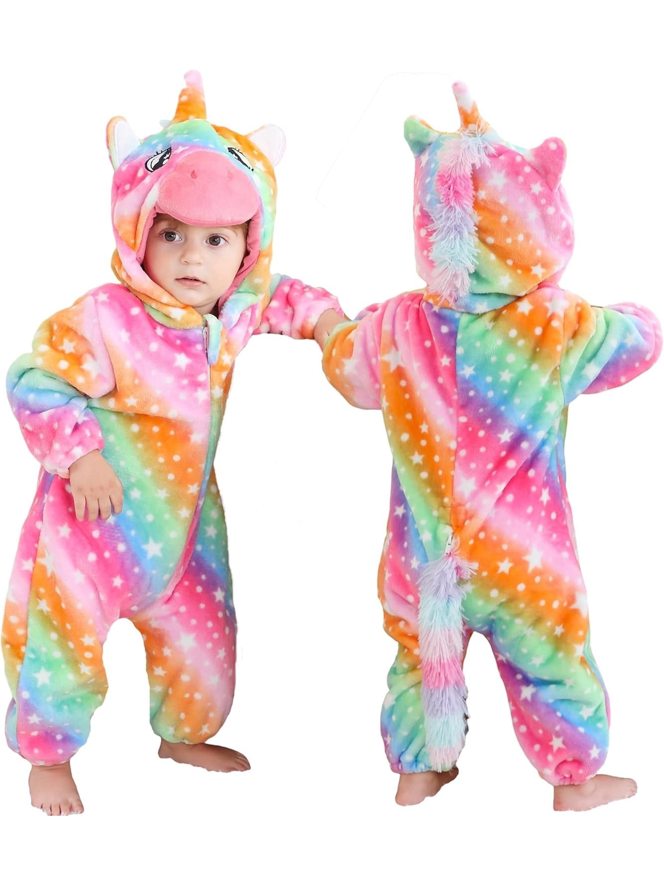 ATAIKU Baby Animal Unicorn Onesie Flannel Hooded Romper for Infant Winter Playsuit Jumpsuit for Boys and Girls Toddler Overall Outfit
