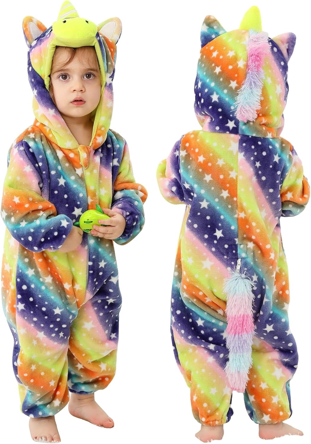 ATAIKU Baby Animal Unicorn Onesie Flannel Hooded Romper for Infant Winter Playsuit Jumpsuit for Boys and Girls Toddler Overall Outfit