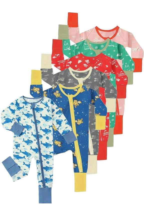 Baby Boys' Snug Fit One-Piece Footed / Footless Non-Slip Sleeper, 2-Way Zipper Bamboo Pajamas - Shark