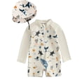 thumbnail image 1 of ATAIKU Baby Boys Swimsuit Marine Animals Toddler One Piece Zipper Bathing Suit Long Sleeve Rash Guard Swimwear Sunsuit with Sun Hat, 1 of 9