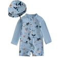 thumbnail image 1 of ATAIKU Baby Boys Swimsuit Marine Animals Toddler One Piece Zipper Bathing Suit Long Sleeve Rash Guard Swimwear Sunsuit with Sun Hat, 1 of 9