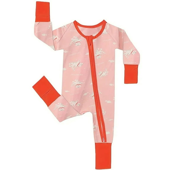ATAIKU Baby Girls' Snug Fit One-Piece Footed / Footless Non-Slip Sleeper, 2-Way Zipper Bamboo Pajamas - Cat