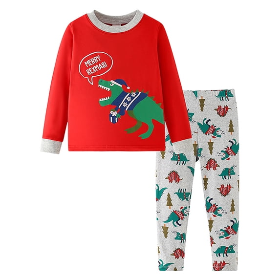 ATAIKU Christmas Pajamas Set for Kids Boys Snug-Fit Dinosaur Sleepwear for Girls Long Sleeve 2-Piece PJs 4-8 Years