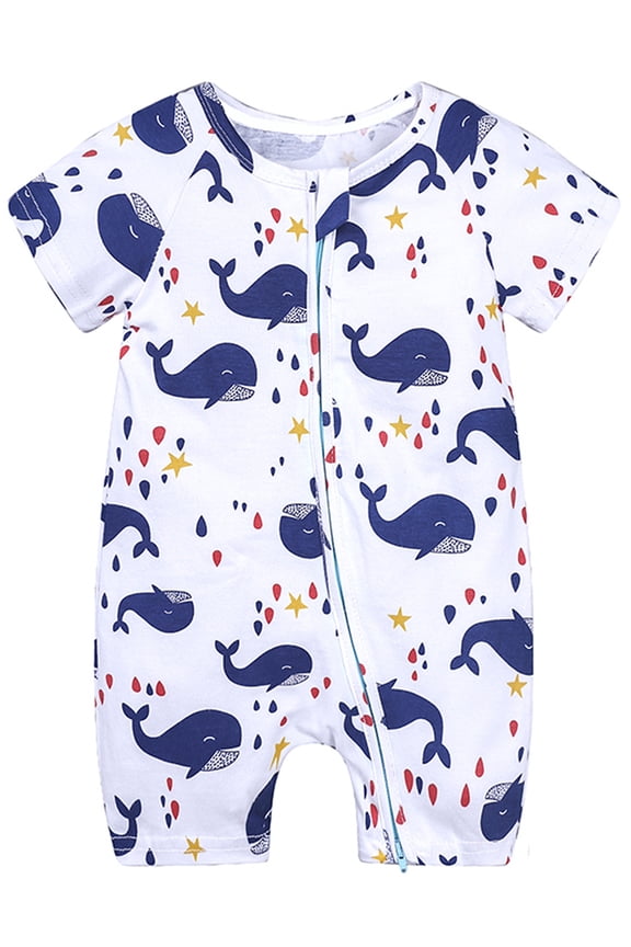 Infant Baby Boys Short Sleeve Romper 3M-3T Newborn Soft Cotton 2 Way Zipper Jumpsuit Toddler Summer Bodysuit - Whale