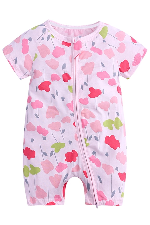 Infant Baby Girls 2 Way Zipper Romper Toddler Girls Cotton Jumpsuit Newborn Short Sleeve One-piece Sleeper 3M-3T, Tulip