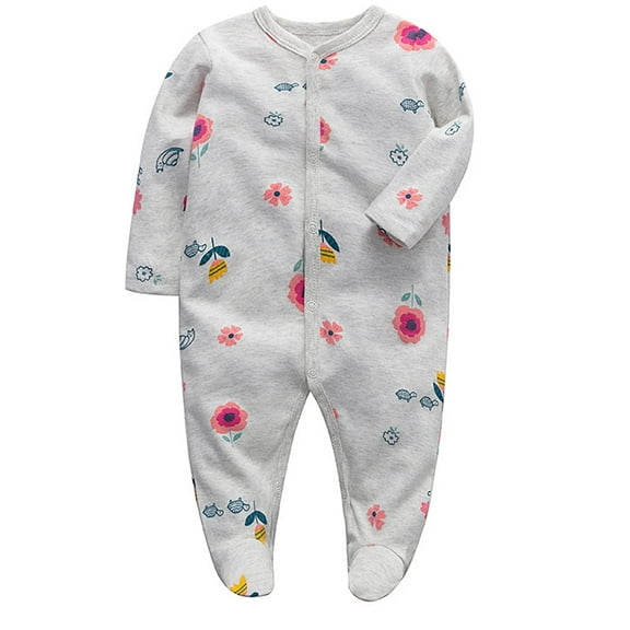 ATAIKU Infant Baby Girls' Sleep and Play Footed Pajamas Flowers One-Piece Sleeper Button Romper Jumpsuit Cotton PJs For Newborn