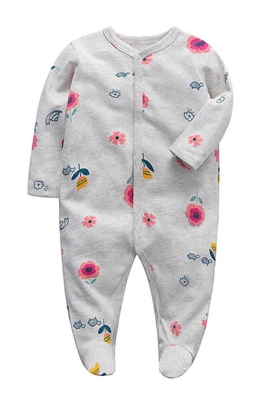 Infant Baby Girls' Sleep and Play Footed Pajamas Flowers One-Piece Sleeper Button Romper Jumpsuit Cotton PJs For Newborn