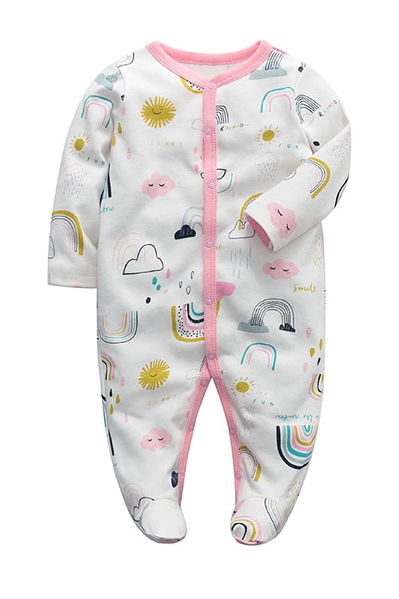 Infant Baby Girls' Sleep and Play Footed Pajamas Rainbow One-Piece Sleeper Button Romper Jumpsuit Cotton PJs For Newborn