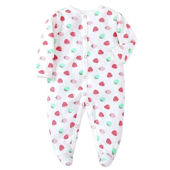 ATAIKU Infant Baby Girls' Sleep and Play Footed Pajamas Strawberry One-Piece Sleeper Button Romper Jumpsuit Cotton PJs For Newborn