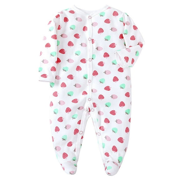 ATAIKU Infant Baby Girls' Sleep and Play Footed Pajamas Strawberry One-Piece Sleeper Button Romper Jumpsuit Cotton PJs For Newborn