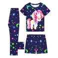 thumbnail image 1 of ATAIKU Kids Girls 3PCS Pajama Set Short Sleeve Pjs with Shorts and Pants Children Sleepwear Unicorn Loungewear 3 to 12 Years, 1 of 10