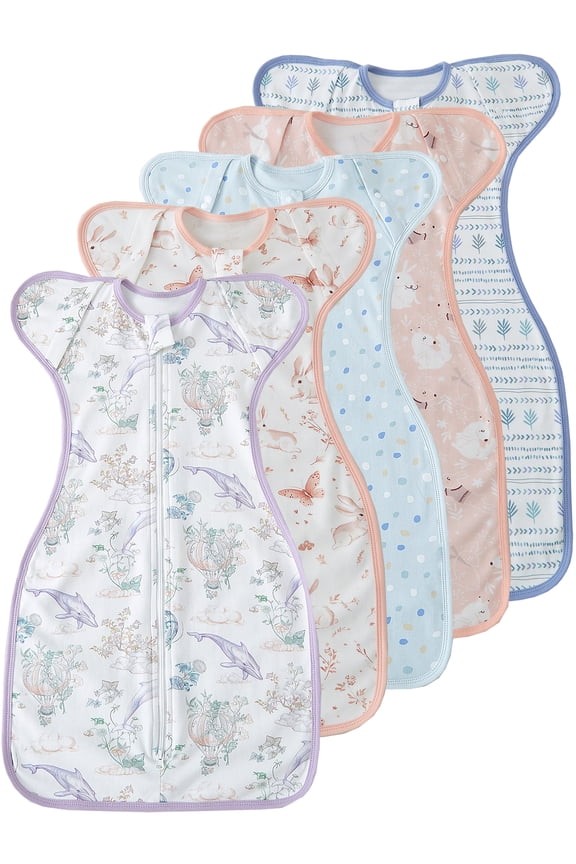 Newborn Swaddle Sleep Sack 0-6 Months 0.5 Tog Arms Up Transition Swaddles for Baby with Arms In/Out Zipper 100% Cotton - 1 Piece Purple