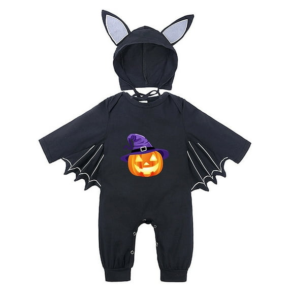 ATAIKU Newborn Unisex Baby Skeleton Halloween Bat Wings Romper with Hat 3-24M Infant Cotton Animal Outfits Set