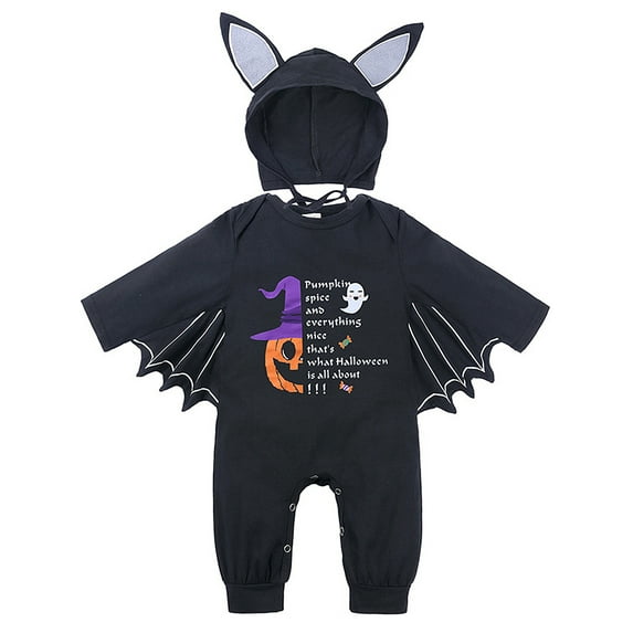 ATAIKU Newborn Unisex Baby Halloween Bat Wings Romper with Hat 3-24M Infant Cotton Animal Outfits Set