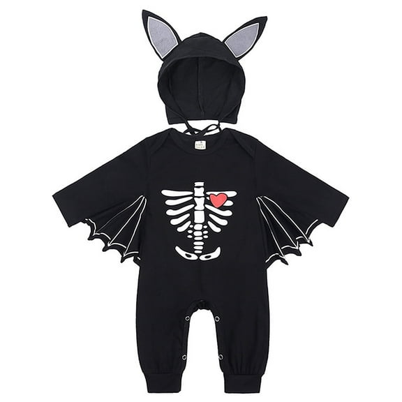 ATAIKU Newborn Unisex Baby Skeleton Halloween Bat Wings Romper with Hat 3-24M Infant Cotton Animal Outfits Set