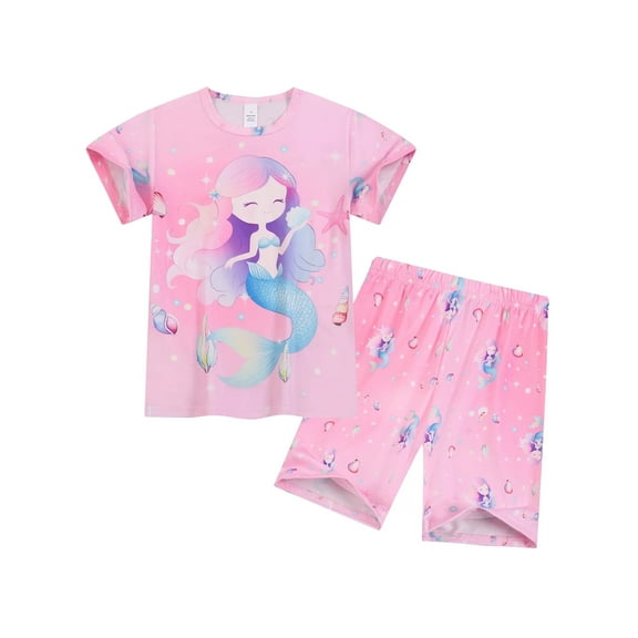ATAIKU Pajamas for Toddler Baby Girls Short Sleeve Summer Pjs Kids Sleepwear 2 Pieces Lounge Set - Mermaid 3T