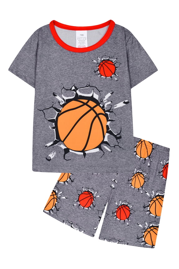 3-12Y Kids Boys 2-Piece Pajamas Summer Pjs Toddler Short Sleeve Sleepwear Set Basketball Jammies