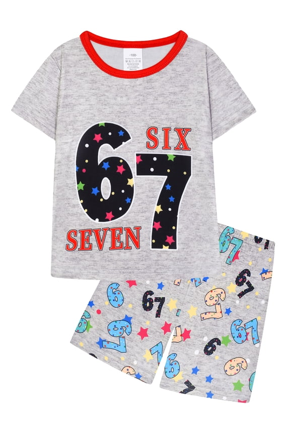 3-12Y Kids Boys 2-Piece Pajamas Summer Pjs Toddler Short Sleeve Sleepwear Set Numbers 6 and 7 Jammies
