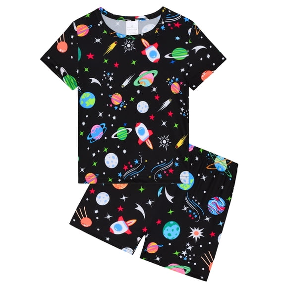 ATAIKU Summer Pajamas for Boys Rocket Planet Short Sleeve 2-Piece PJs Set Toddler Kid Comfy Sleepwear Size 3-12Y